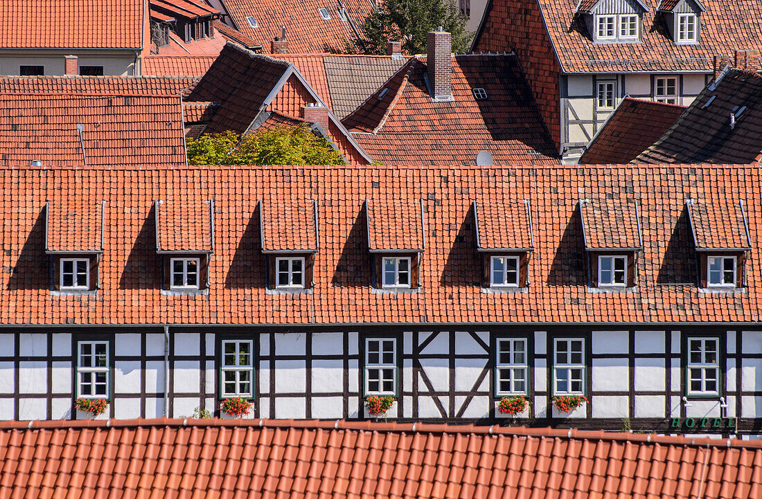 Blick vom Schlossberg, Quedlinburg, Harz, Sachsen-Anhalt, Deutschland, Europa