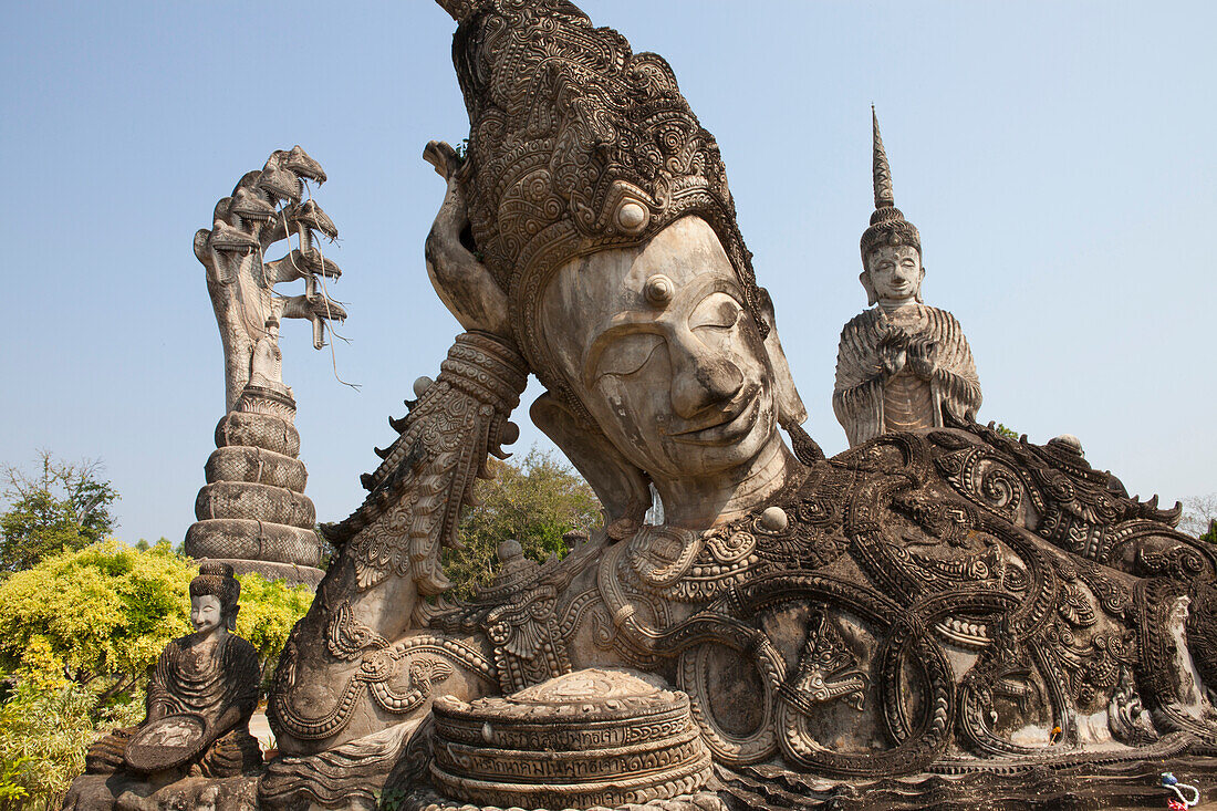 Buddhistic sculptures in Sala Kaeo Ku Park near Nong Khai at the Mekong River, Isan region, Northeast of Thailand, Asia