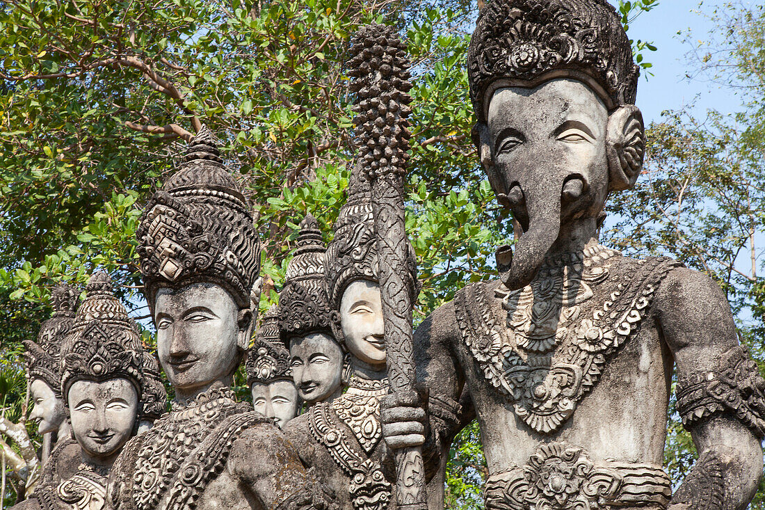 Buddhistic sculptures in Sala Kaeo Ku Park near Nong Khai at the Mekong River, Isan region, Northeast of Thailand, Asia