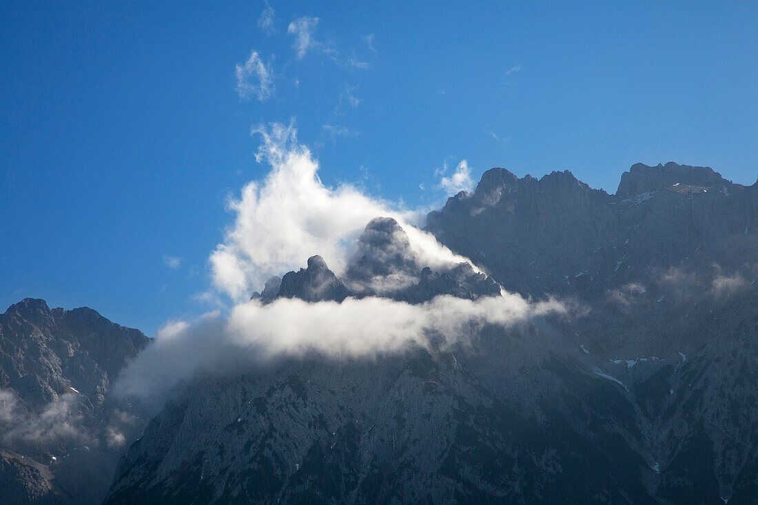 Clouds at the Viererspitze of the Karwendel mountain, near Mittenwald, Bavaria, Germany