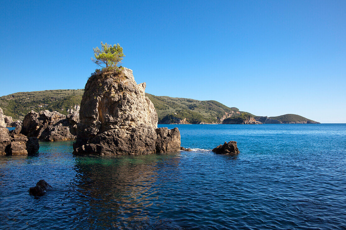 La-Grotta-Bay, bei Paleokastritsa, Insel Korfu, Ionische Inseln, Griechenland