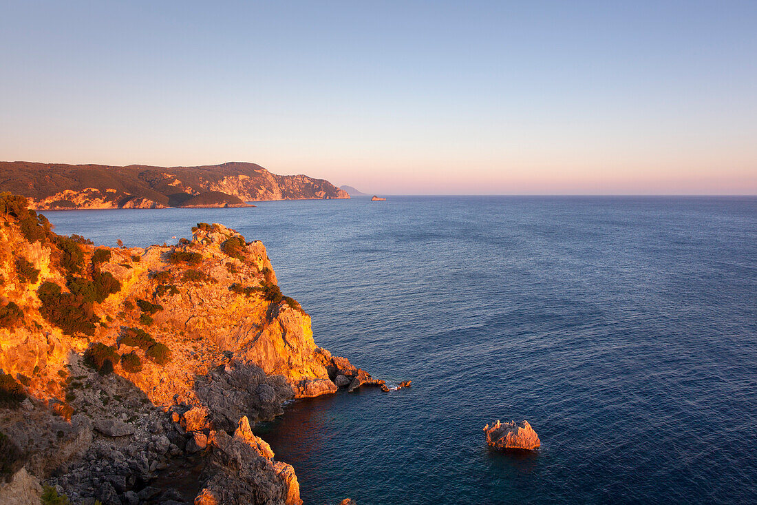 View over the rocky cliffs of Paleokastritsa Bay, Corfu island, Ionian islands, Greece