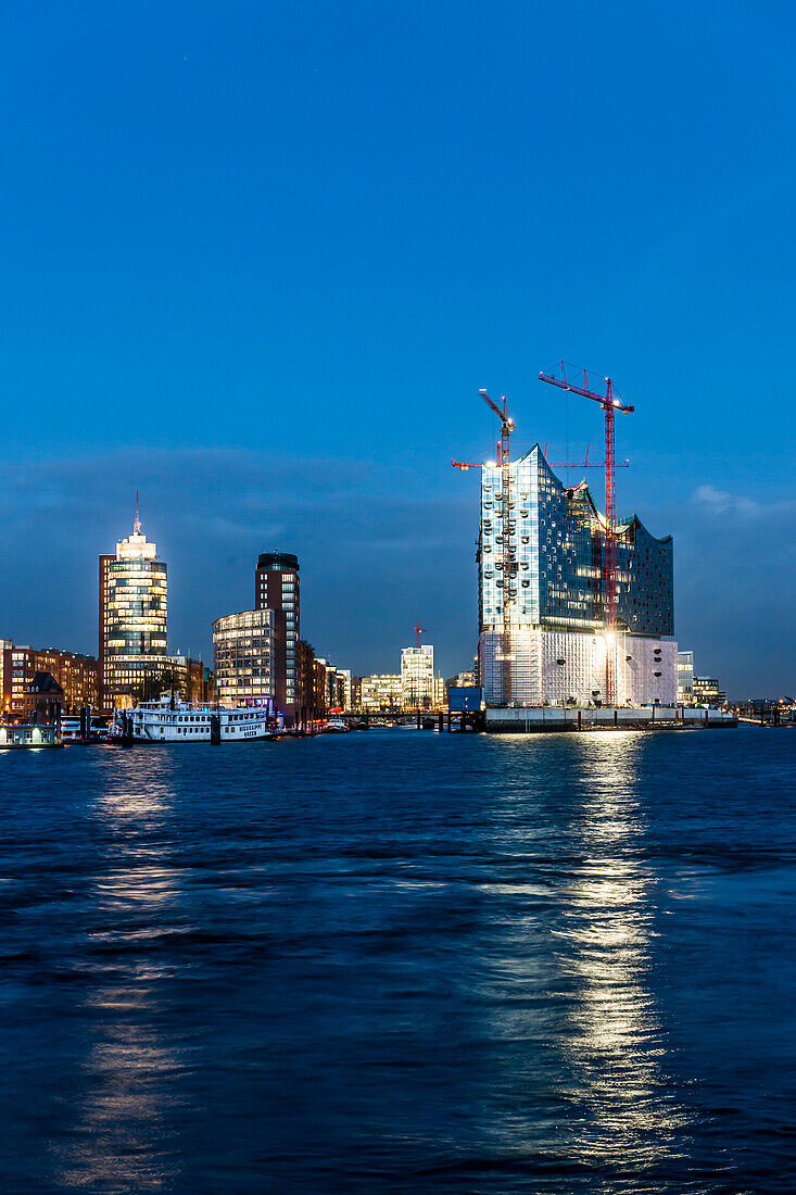 Elbe Philharmonic Hall in the evening, Hamburg, Germany