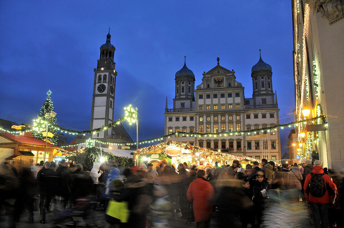 Christkindlesmarkt am Rathausplatz, Augsburg, Schwaben, Bayern, Deutschland