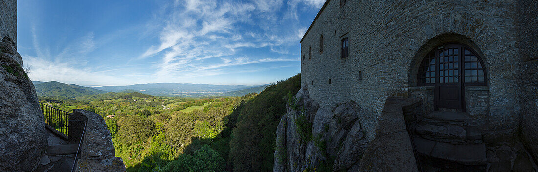 View from La Verna, Franciscan monastary on Monte Penna, St. Francis of Assisi, Via Francigena di San Francesco, St. Francis Way, near Chiusi della Verna, province of Arezzo, Tuscany, Italy, Europa