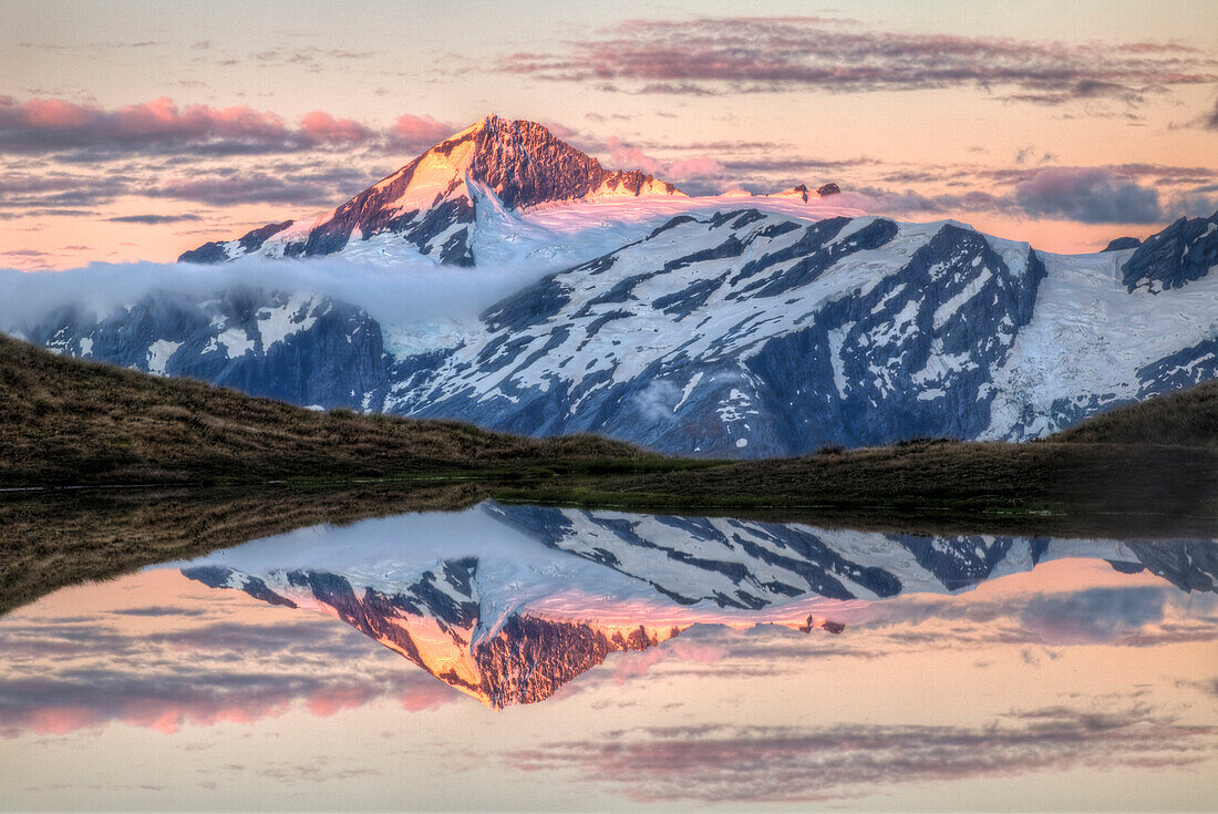 Mount Aspiring, moonrise over Cascade Saddle, Mount Aspiring National Park, New Zealand