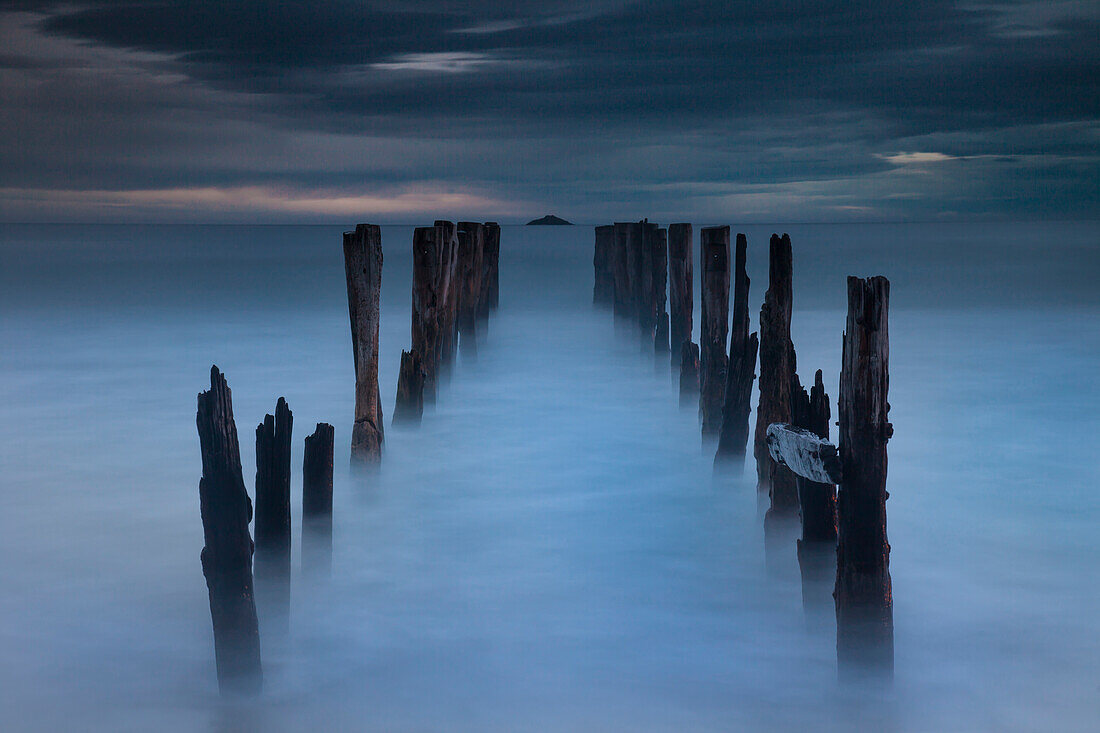 Old wharf at dawn, Saint Clair Beach, Dunedin, Otago, New Zealand