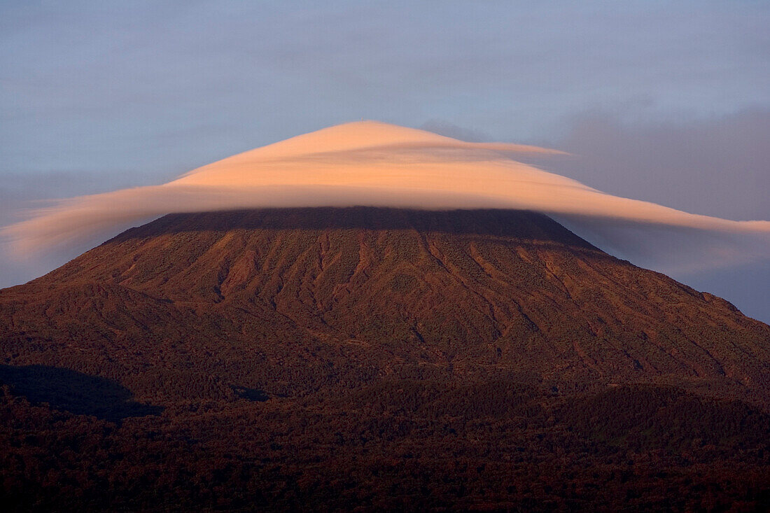 Karisimbi (4507 meters) stratovolcano, with lenticular cloud, east Africa rift valley, Rwanda