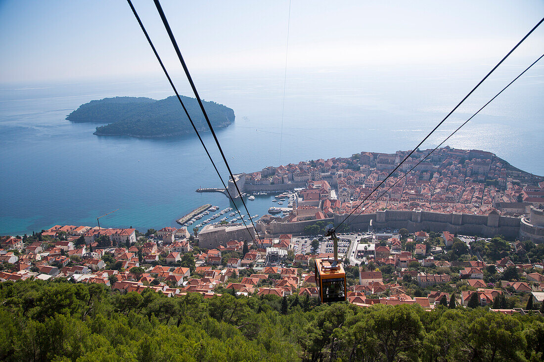 View over the old town and harbor from Dubrovnik Cable Car on Sdr Hill, Dubrovnik, Dubrovnik-Neretva, Croatia