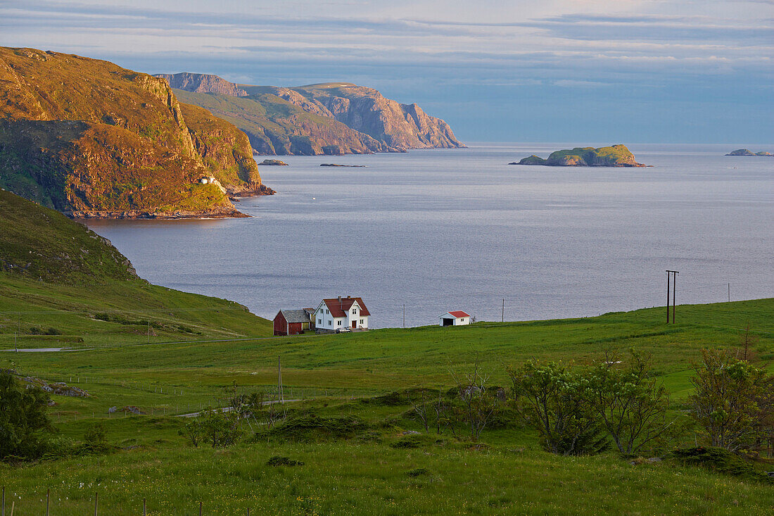 Lonely house at Kvalheim, Vagsoy Island, Province of Sogn og Fjordane, Vestlandet, Norway, Europe