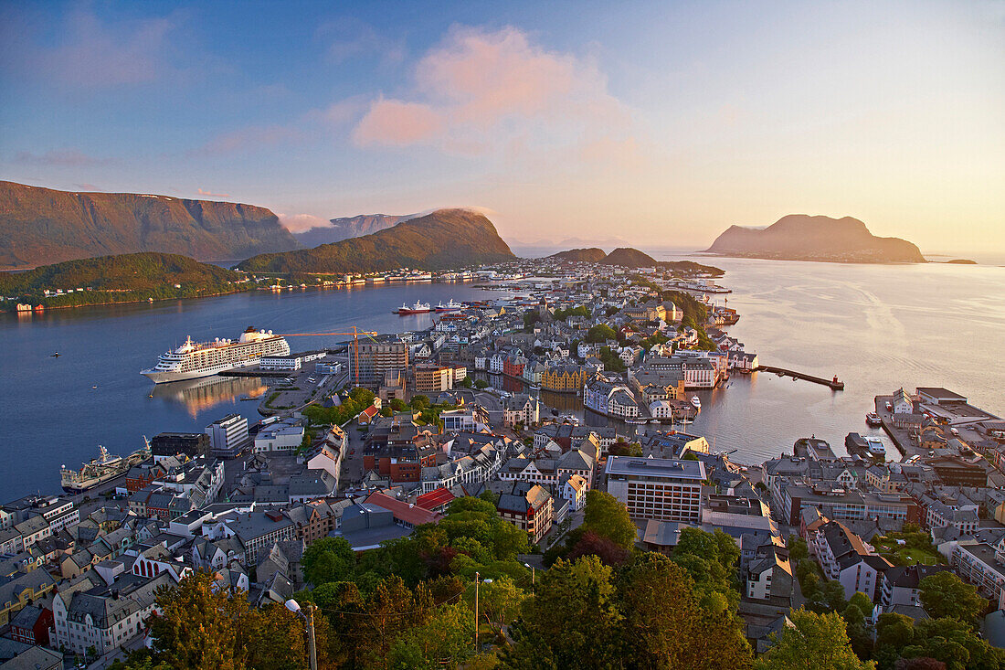 View from mountain Aksla at Alesund, Province of More og Romsdal, Vestlandet, Norway, Europe