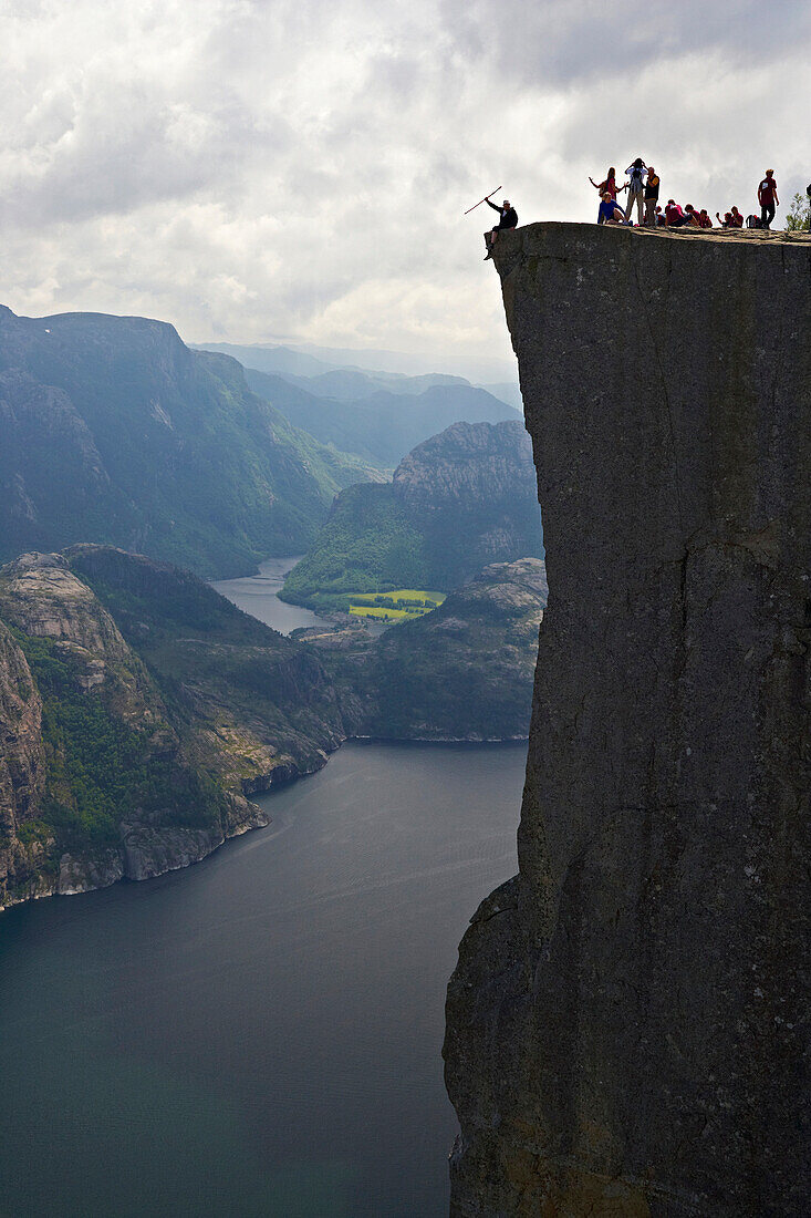 At the Prekestolen, natural rock platform, Lysefjord, Province of Rogaland, Norway, Europe