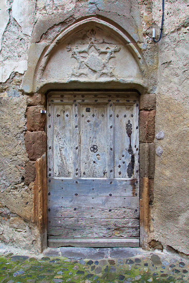 Old Town of Lagrasse with door, Orbieu, Corbières, Dept. Aude, Languedoc-Roussillon, France, Europe