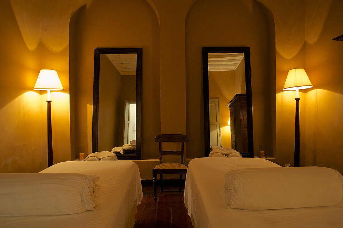 Loungers in the ayurveda spa of the luxury 5 Star Hotel Amangalle, Galle, Southwest coast, Sri Lanka