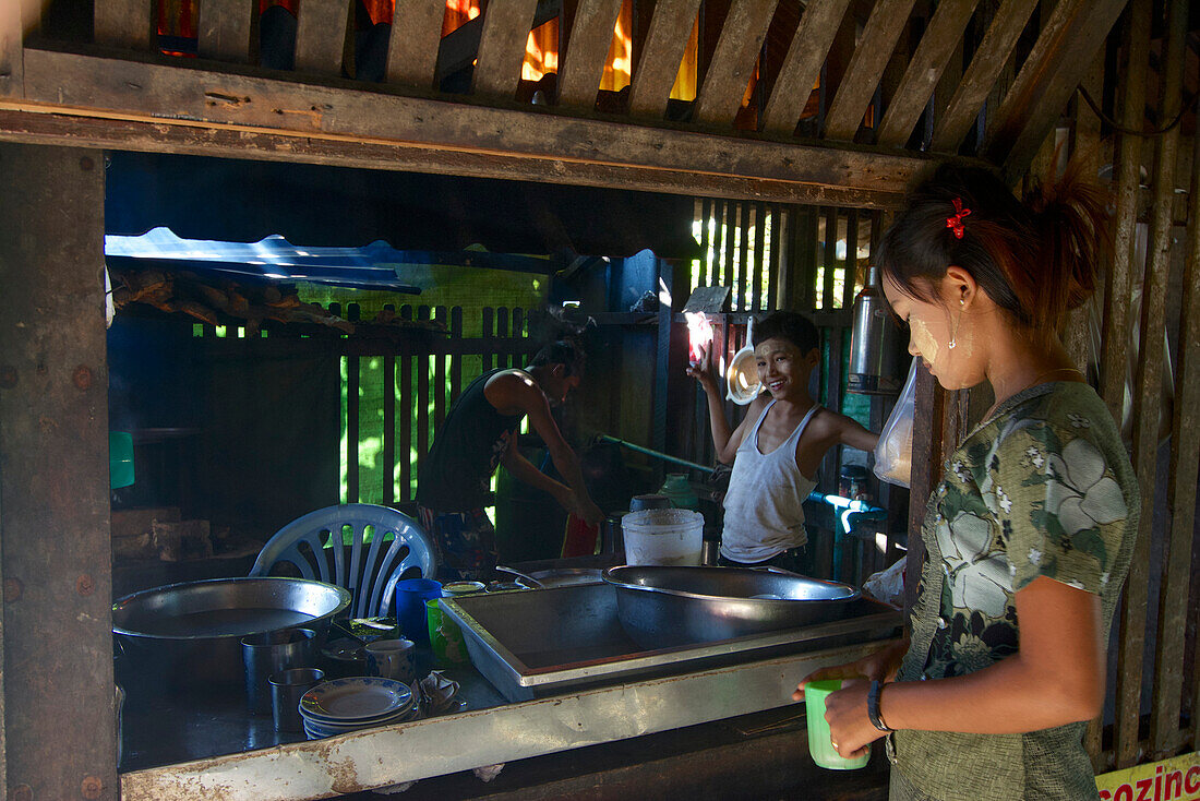 Kitchen in the Mya Guesthouse, Sittwe, Akyab, Rakhaing State, Arakan, Myanmar, Burma