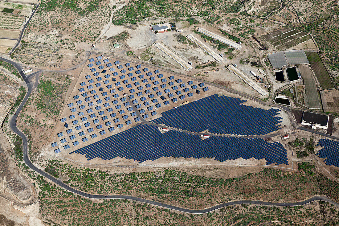 Aerial View of Solar Collectors near El Poris, Tenerife, Spain