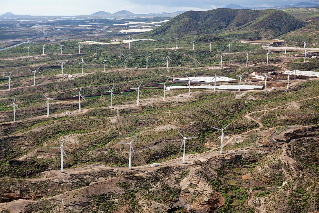Aerial View of Wind power station, Tenerife, Spain