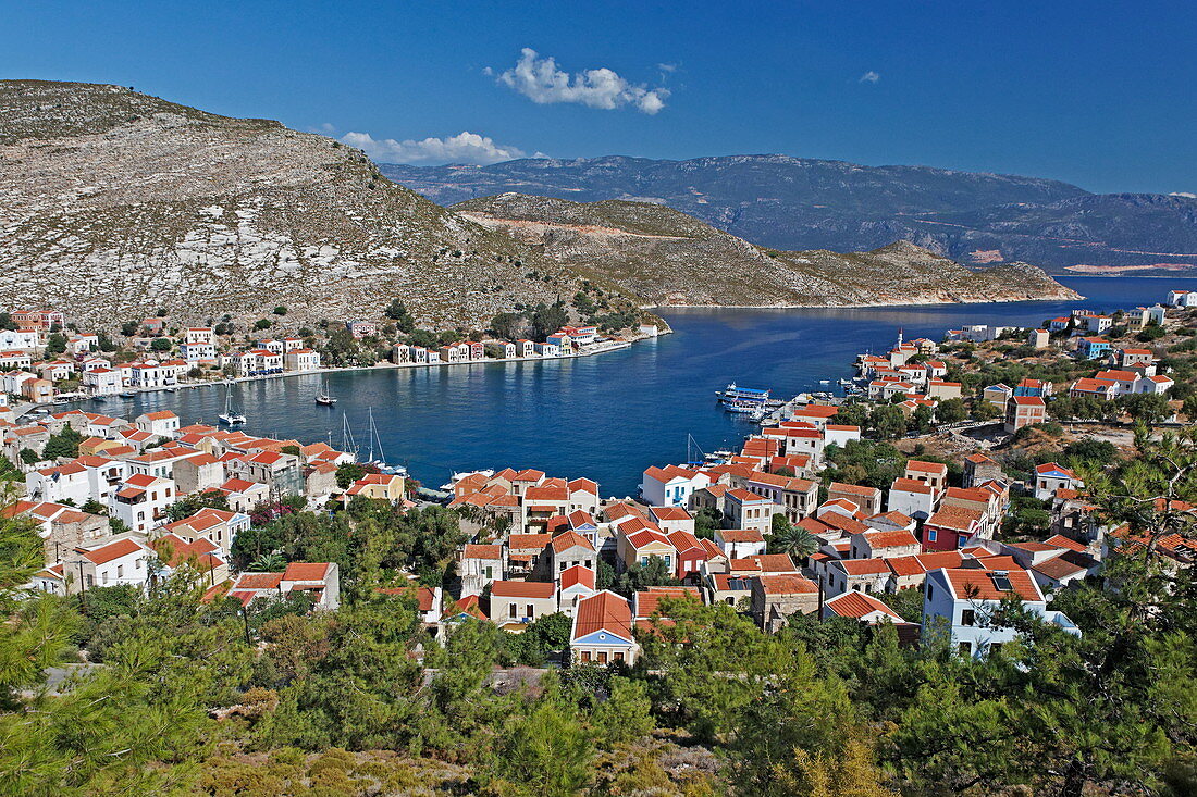 View of the harbour of Kastellorizo, Dodecanese, South Aegean, Greece