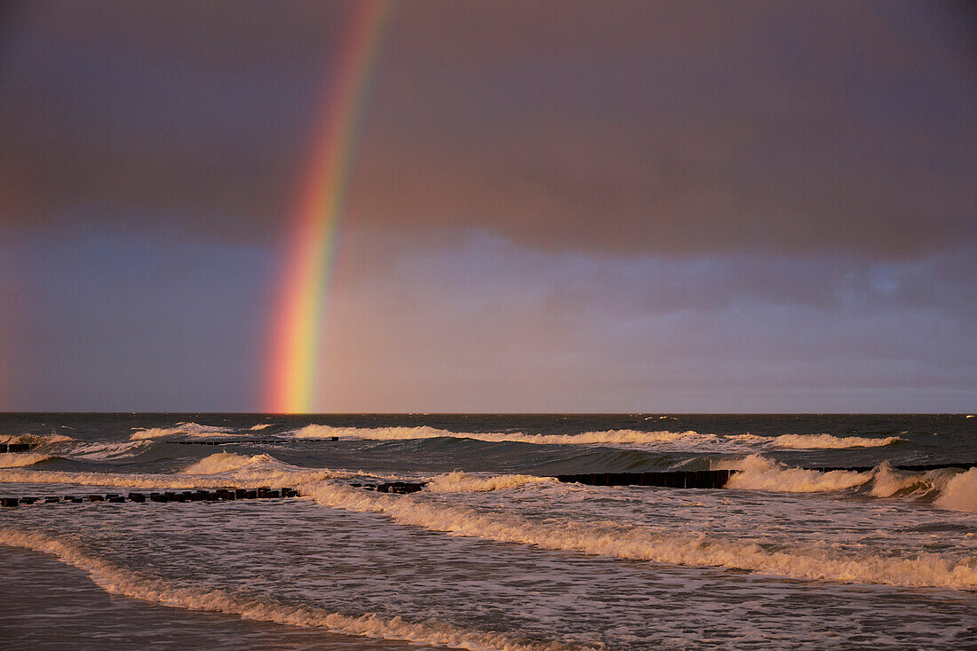 Rainbow over the baltic sea, Ahrenshoop, Fischland peninsula, Darss, Zingst, Baltic sea coast, Mecklenburg-Vorpomerania, Germany
