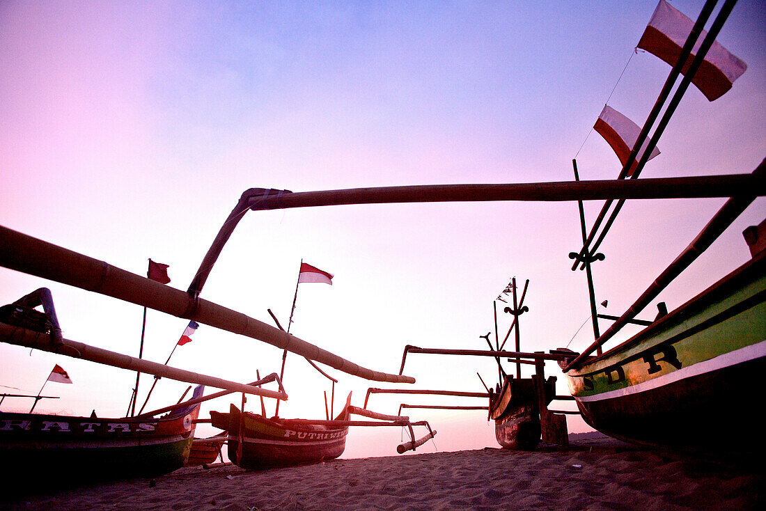 Fishing boats at beach, Jakarta, Java, Indonesia