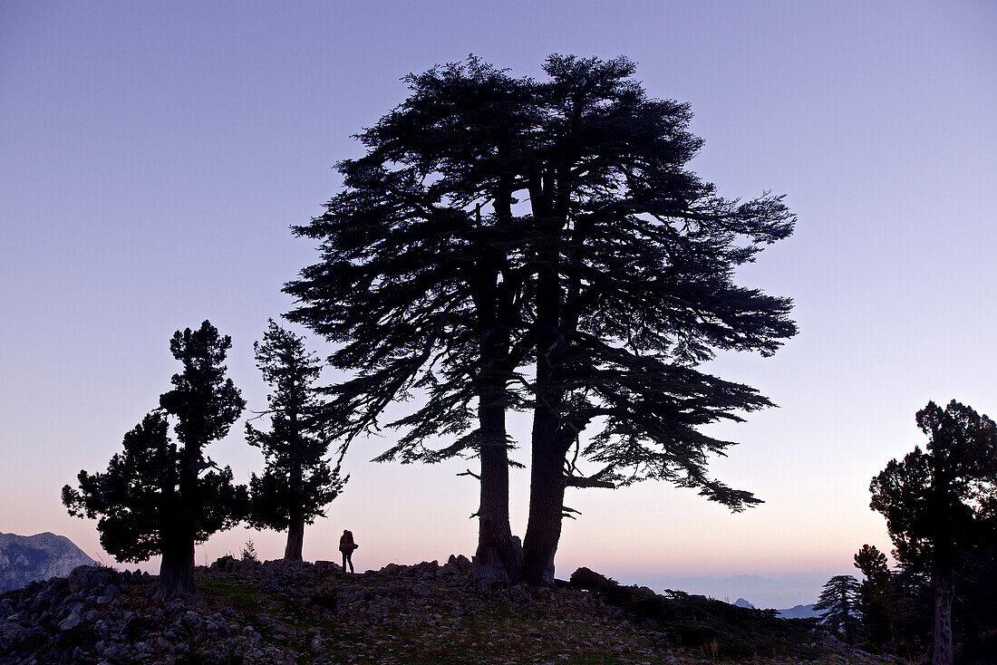 Woman hiking along long-distance footpath Lycian Way, Antalya, Turkey