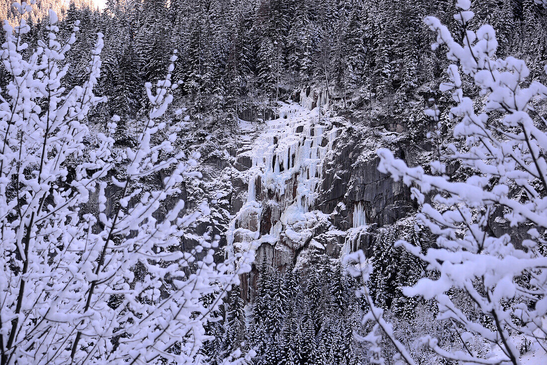 Frozen waterfall Lech valley, winter in Tyrol, Austria