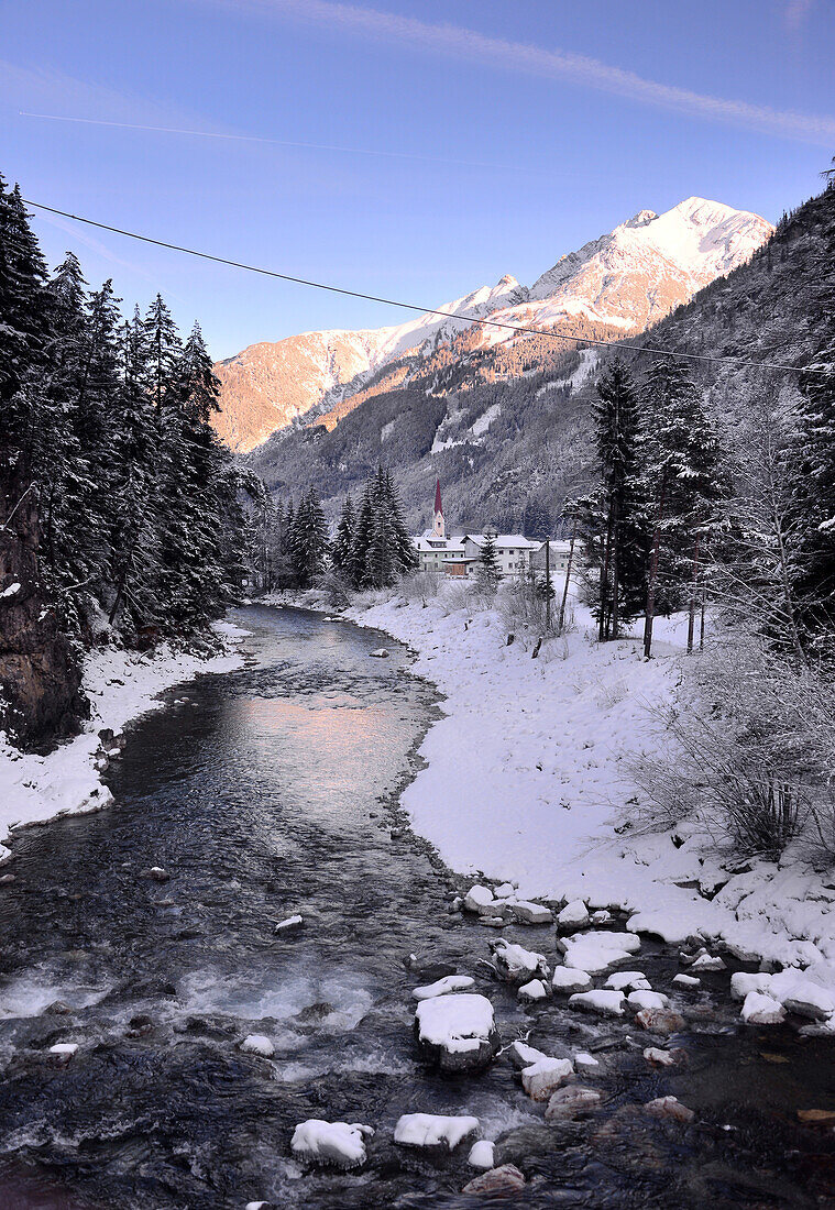 Landscape near Holgau, Lech valley, winter in Tyrol, Austria