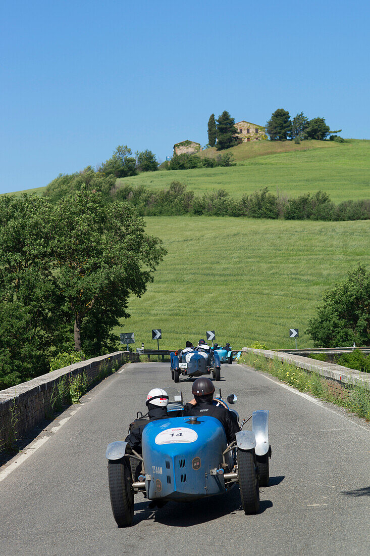 Bugatti, T 35 T, Mille Miglia, 1000 Miglia in der Toskana, bei Pienza, San Quirico d'Orcia, Toskana, Italien, Europa