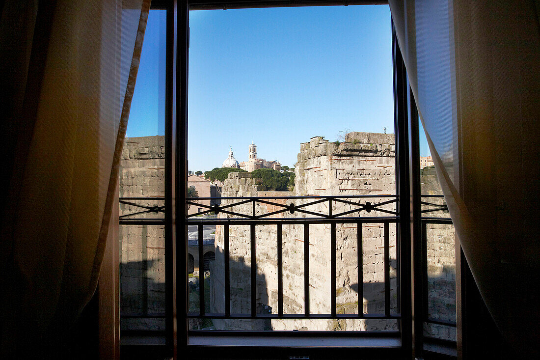 View from the window of Hotel Forum over the Roman Forum, Rome, Lazio, Italy