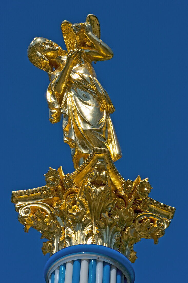 Gläserne Säule im Rosarium der Roseninsel, Feldafing, Starnberger See, Oberbayern, Bayern, Deutschland