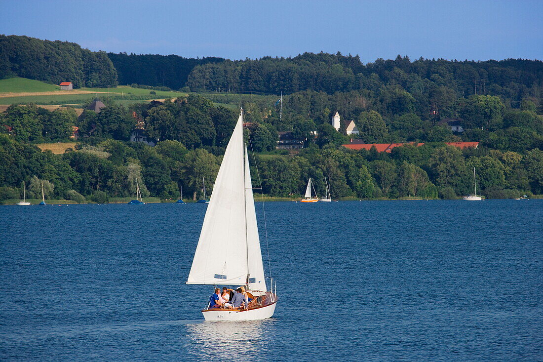Sailing boat, Ammersee, Upper Bavaria, Bavaria, Germany