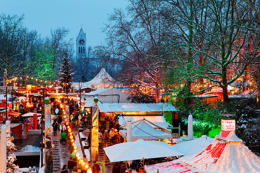 Christmas market, Muenchner Freiheit, Schwabing, Munich, Upper Bavaria, Bavaria, Germany