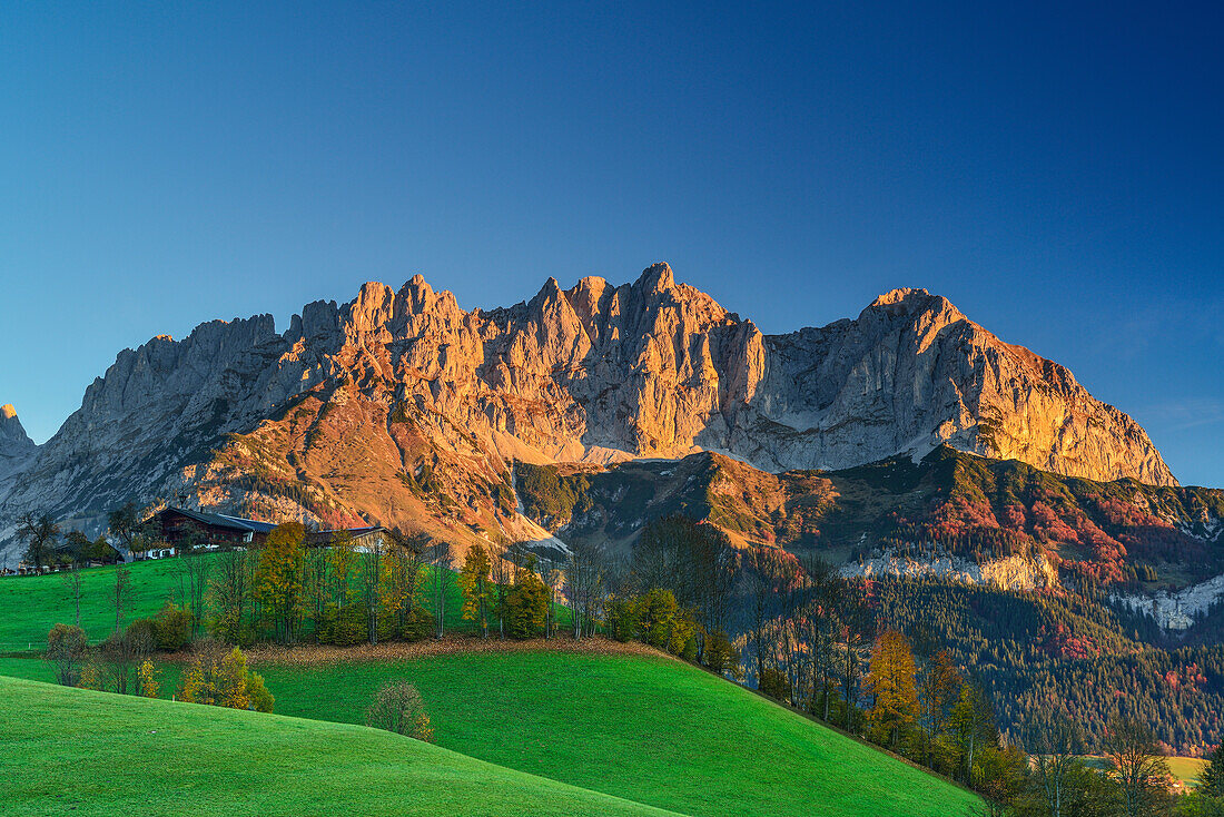 Wilder Kaiser von Süden mit Regalmspitze, Ackerlspitze und Maukspitze, Wilder Kaiser, Kaisergebirge, Tirol, Österreich