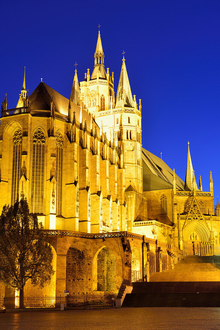 Beleuchteter Dom von Erfurt, Erfurt, Thüringen, Deutschland