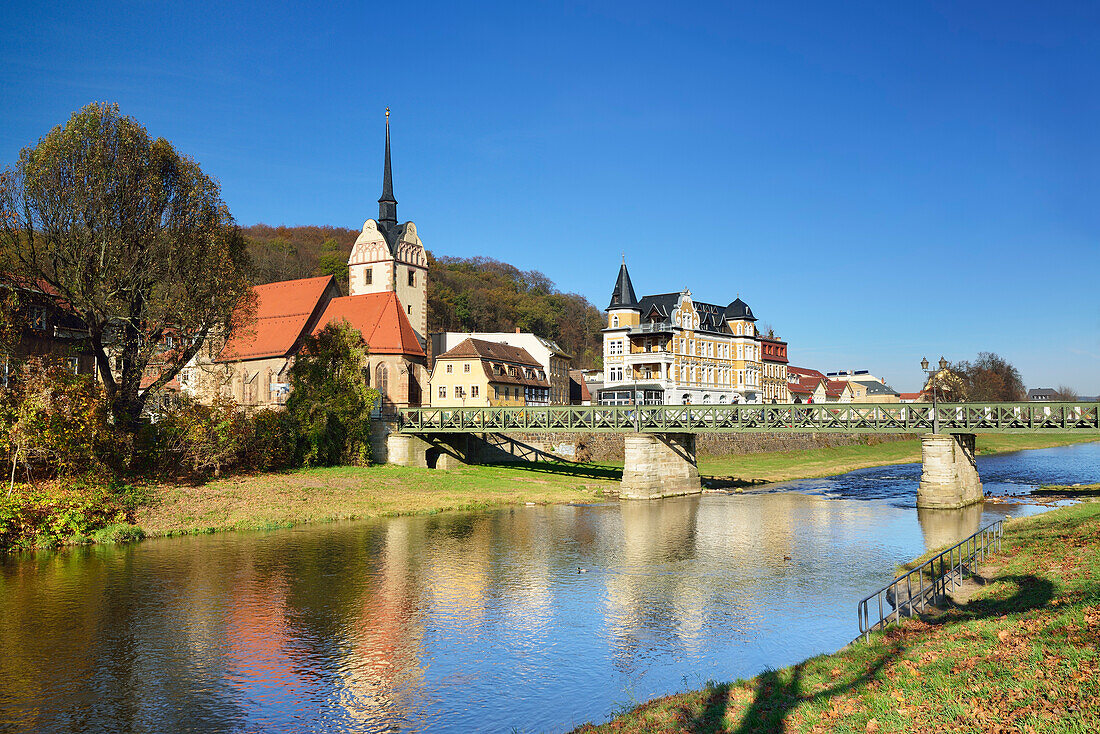 Innenstadt von Gera über Weiße Elster, Gera, Thüringen, Deutschland