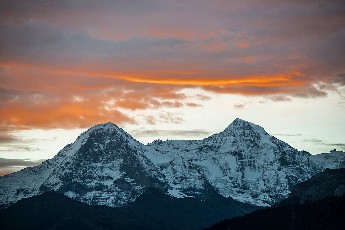 Eiger and Moench in sunrise, Beatenberg, Bernese Oberland, Canton of Bern, Switzerland