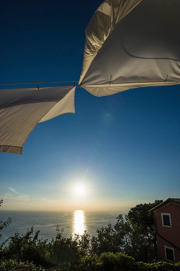 White laundry,Camogli, province of Genua, Italian Riviera, Liguria, Italia