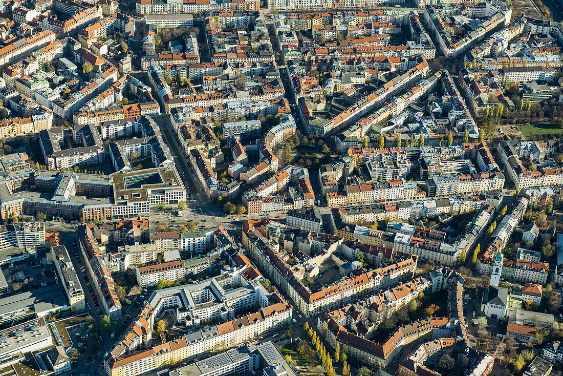 Aerial view of Haidhausen, Munich, Bavaria, Germany