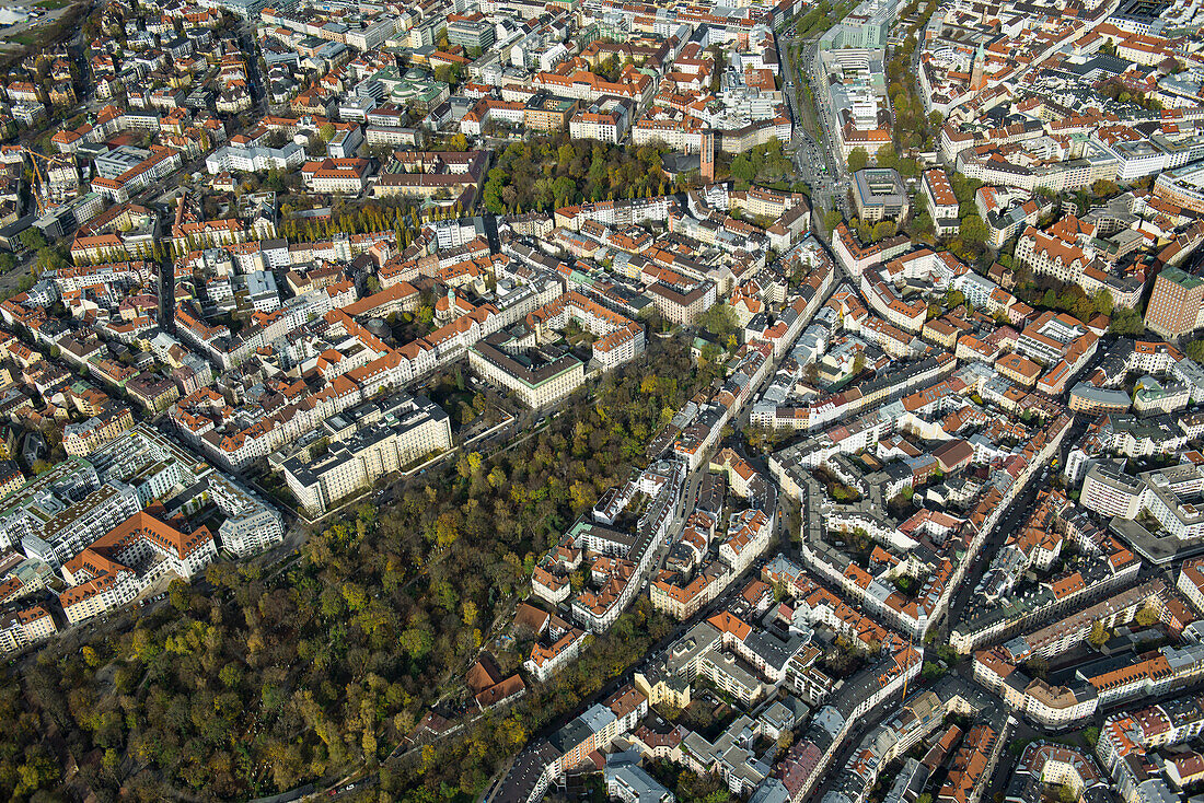 Aerial view of the Isarvorstadt, Munich, Bavaria, Germany