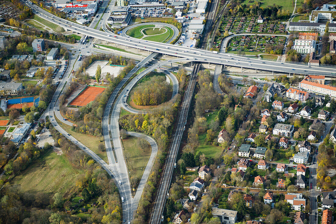 Aerial view of a freeway, Munich, Bavaria, Germany