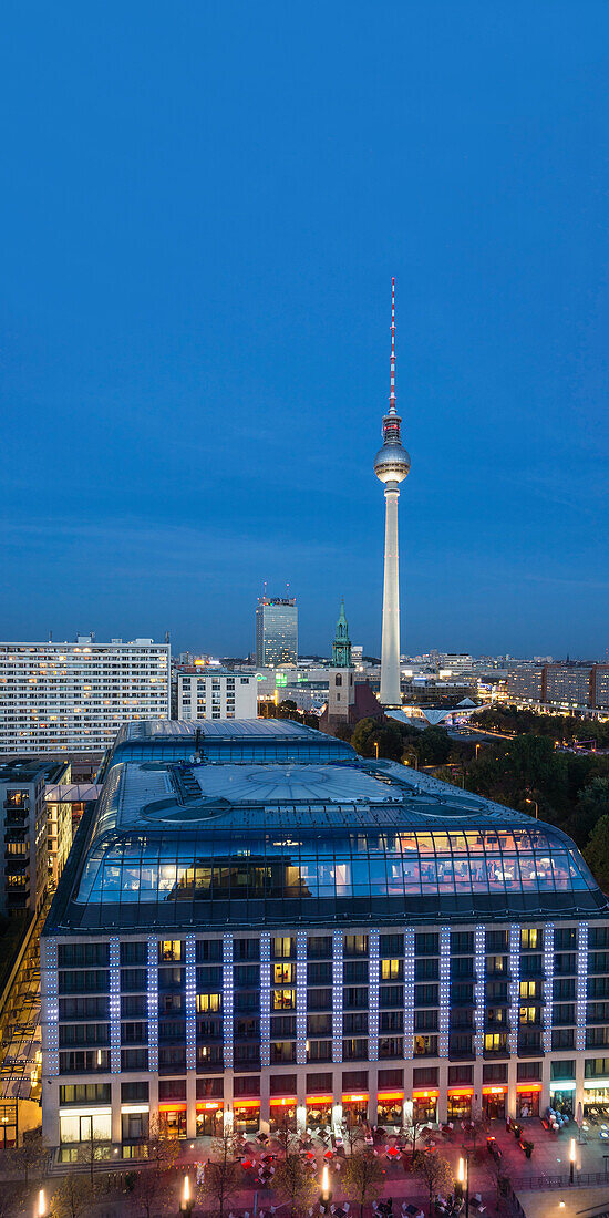 Panoramic view from the cathedral towards Alexanderplatz, DDR Museum and town hall, Berlin, Germany