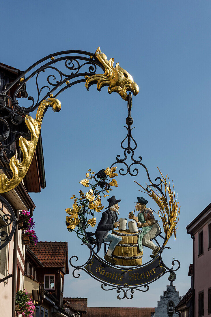 Shop sign in Ueberlingen, Lake Constance, Baden-Wuerttemberg, Germany