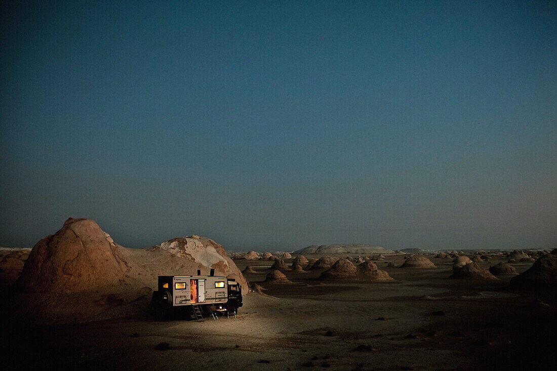 Camper in the white desert, Egypt, Africa