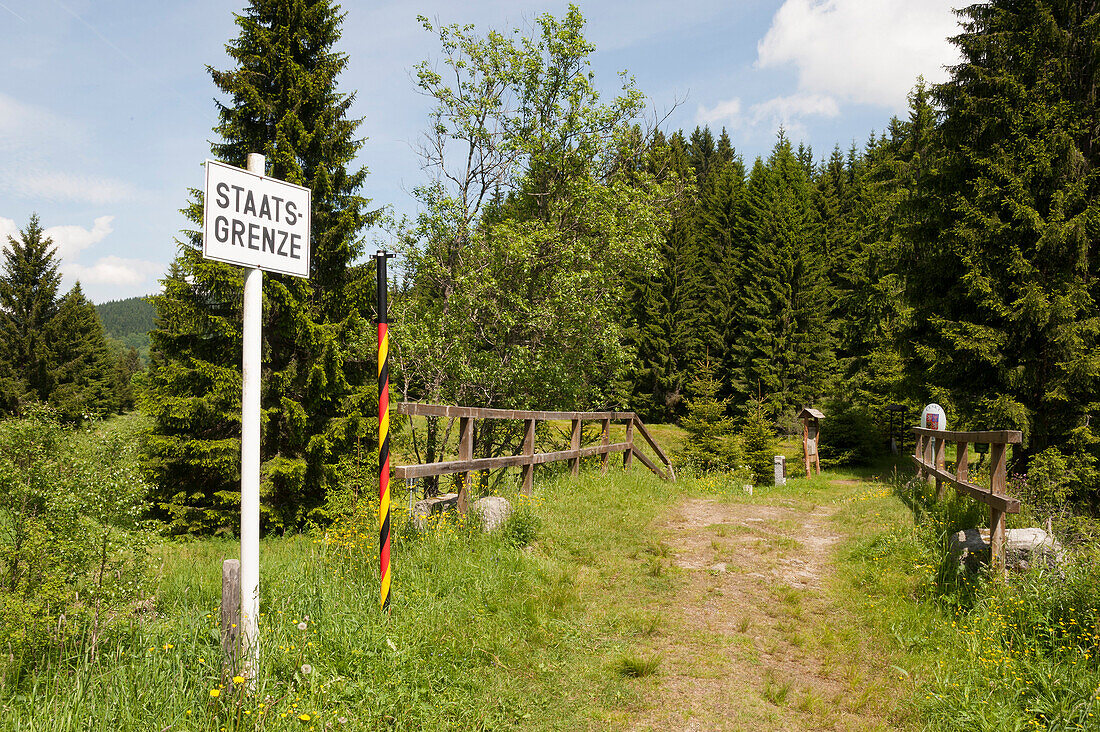 German Czech border, bridge at Harland creek, Bischofsreut, Bavarian Forest, Bavaria, Germany