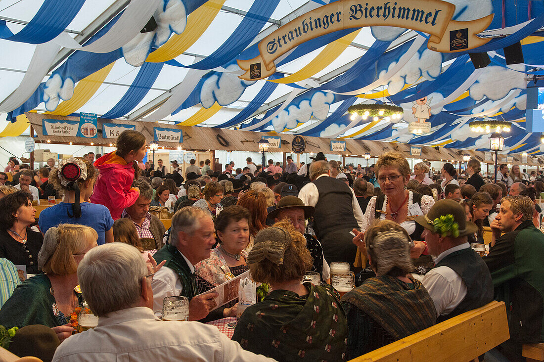 Beer tent at the Gaeubodenvolksfest festival, Straubing, Danube, Bavarian Forest, Bavaria, Germany