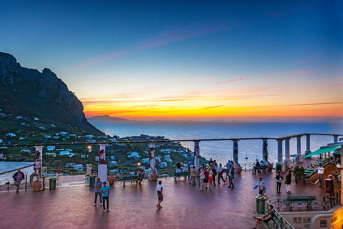 View from Piazetta at sunset, Capri, Bay of Naples, Campania, Italy