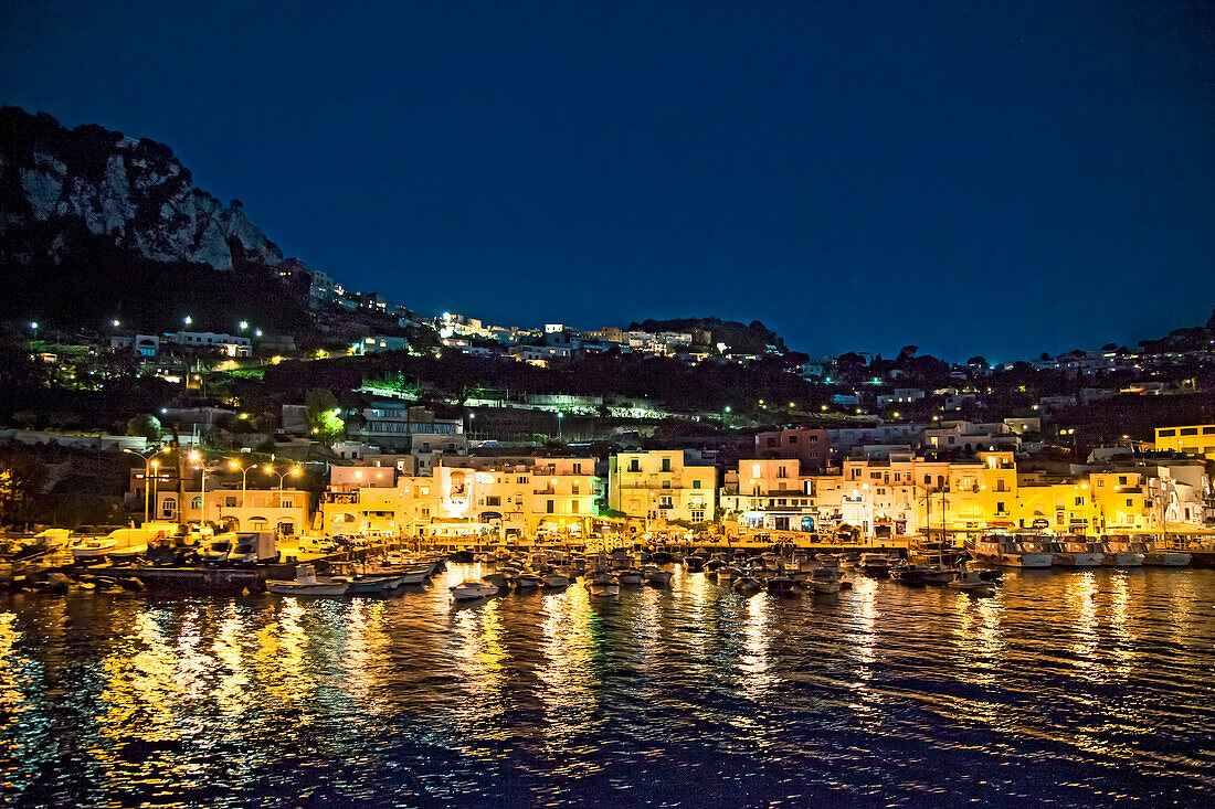 View towards Capri in the evening light, Bay of Naples, Campania, Italy