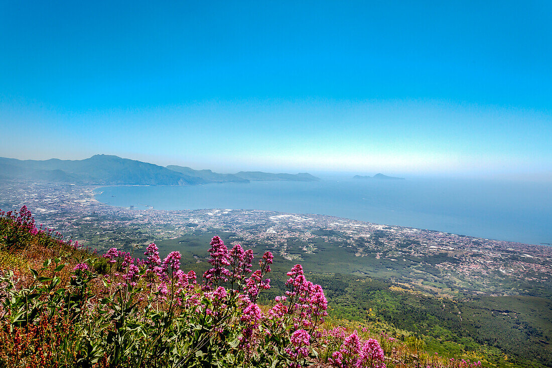 View from Vesuvius towards Naples, Bay of Naples, Campania, Italy