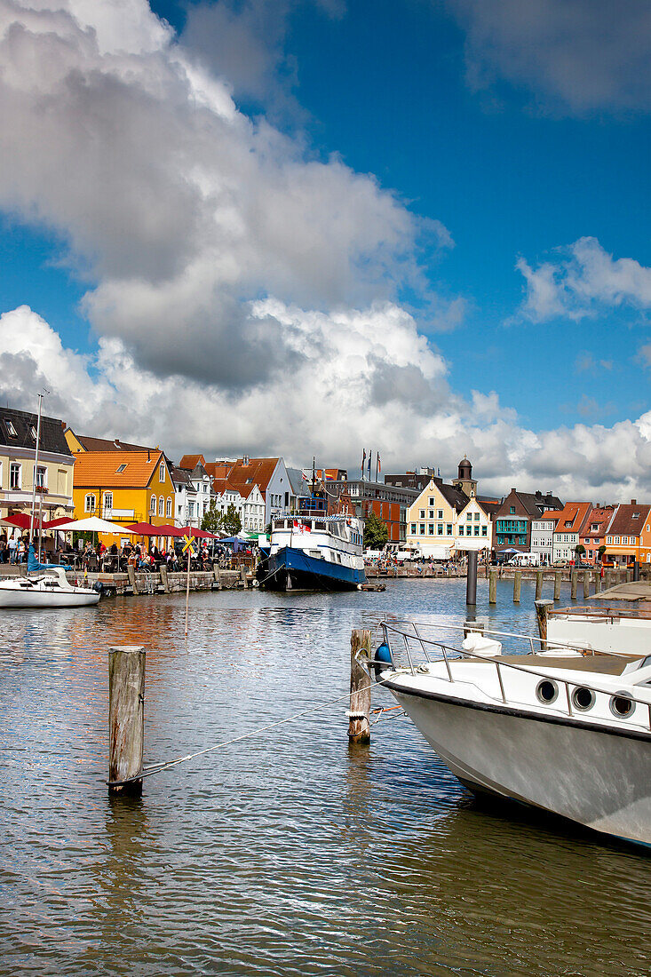 Old harbour at Husum, North Sea coast, Northern Frisia, Schleswig-Holstein, Germany