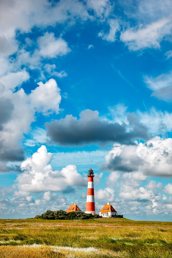Leuchtturm Westerhever, Halbinsel Eiderstedt, Nordfriesland, Schleswig-Holstein, Deutschland